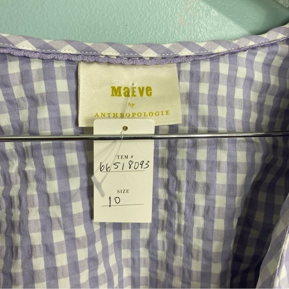 Anthropologie Maeve Gingham Plaid Purple White Front Tie Button Up Cropped Sz 10 - Picture 3 of 6